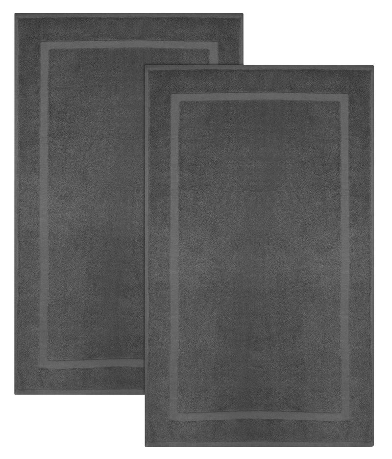 COTTON CRAFT Bath Mats - 2 Pack 100% Cotton 21x30 Inches - Ultra Absorbent - Plush 900 GSM - Banded Border Luxury Towel Rug - Step Out Tub Shower Floor Mat -Not a Bathroom Rug - Charcoal Grey - Image 1